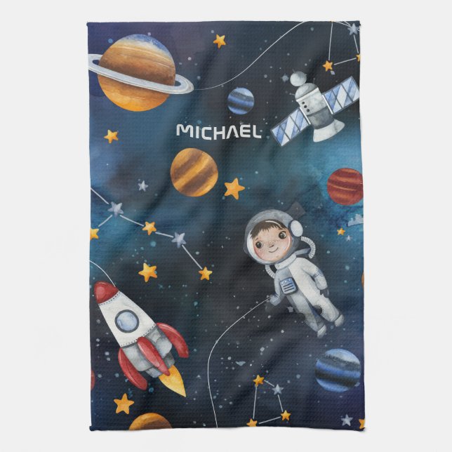 Personalized Outer Space Astronaut Shuttle Kitchen Towel (Vertical)