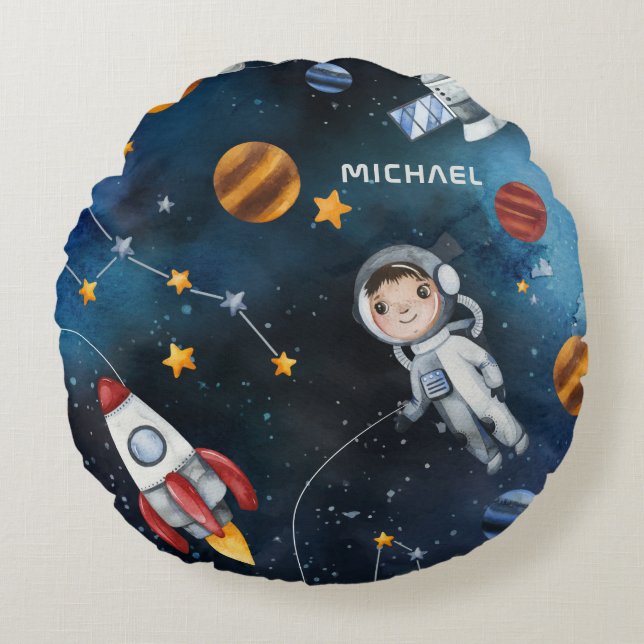 Personalized Outer Space Astronaut Shuttle Round Pillow (Front)