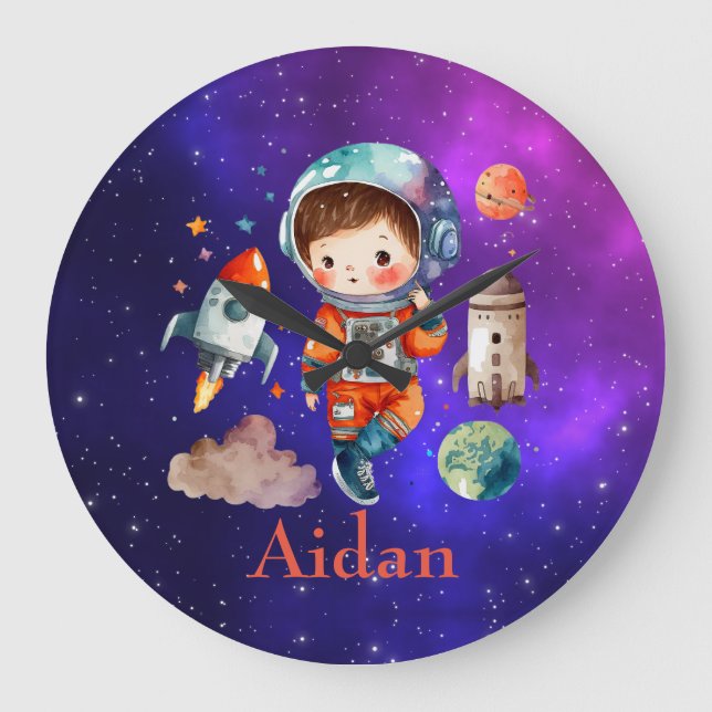 Personalized outer space astronaut wall clock  (Front)