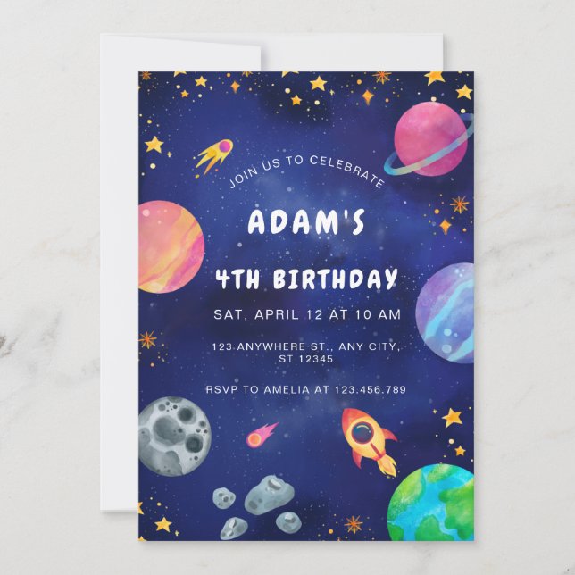 Personalized Outer Space Birthday Invitation (Front)