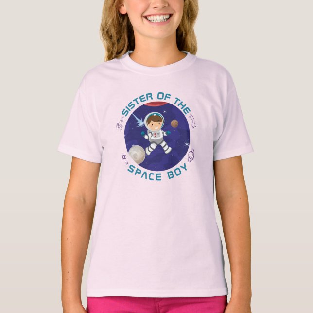 Personalized Outer Space Boy Birthday Sister T-Shirt (Front)
