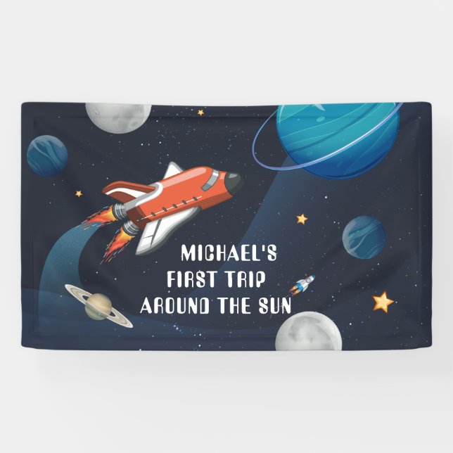 Personalized Outer Space First Birthday In Galaxy Banner (Horizontal)