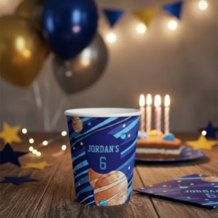 Personalized Outer Space Galaxy Birthday Paper Cups