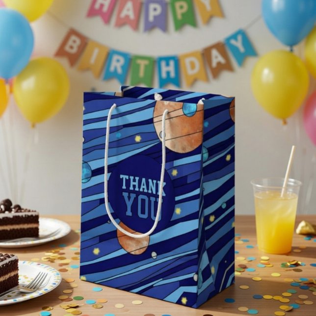 Personalized Outer Space Galaxy Birthday THANK YOU Medium Gift Bag (Creator Uploaded)