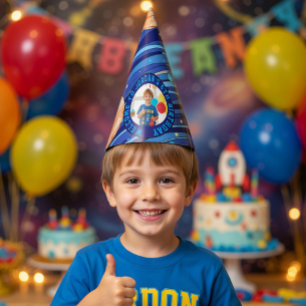 Personalized Outer Space Galaxy Photo Birthday  Party Hat
