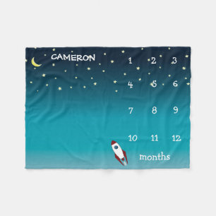 Personalized Outer space ombre blue Milestone baby Fleece Blanket