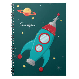 Personalized outer space rocket ship notebook