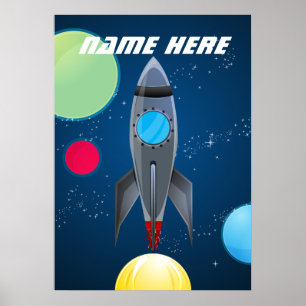 Personalized Outer Space Rocket Ship Poster
