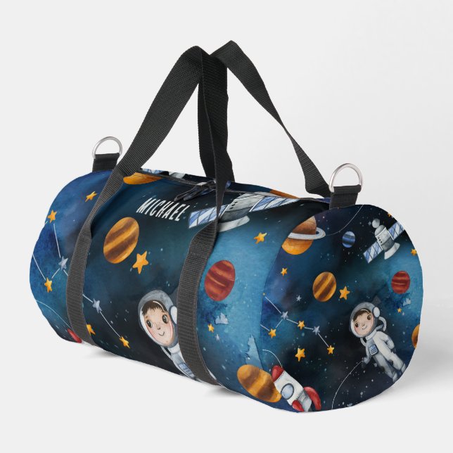 Personalized Outer Space Shuttle and Astronaut Duffle Bag (Left Corner)
