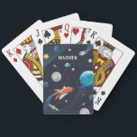 Personalized Outer Space Shuttle Moon Stars Playing Cards<br><div class="desc">Cool and nerdy outer space playing cards featuring stars,  the moon,  and the planets. Customize this by adding a name. Click on the "Personalize" button above to change the placeholder name or delete to make this a plain card that's your thing</div>