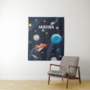 Personalized Outer Space Space Shuttle Kids Room Tapestry