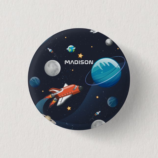 Personalized Outer Space Travel Galaxy 1 Inch Round Button (Front)