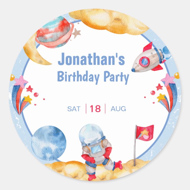 Personalized outerspace astronaut birthday Sticker (Front)