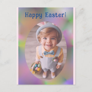 Personalized Oval Photo Rainbow Blue Happy Easter Holiday Postcard