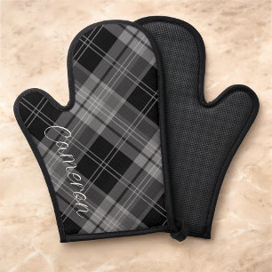 Personalized Oven Mitt Silicone Black Plaid Custom