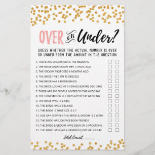 Personalized Over or Under Bridal Shower game