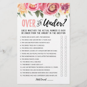 Personalized Over or Under Bridal Shower game