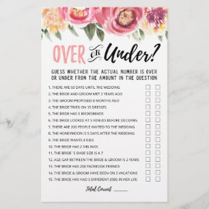 Personalized Over or Under Bridal Shower game
