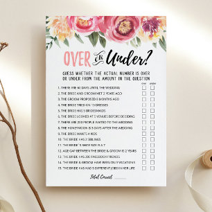 Personalized Over or Under Bridal Shower game Card