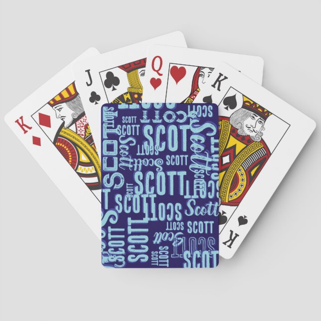 Personalized Overlapped Blue Colour Name Playing Cards (Back)