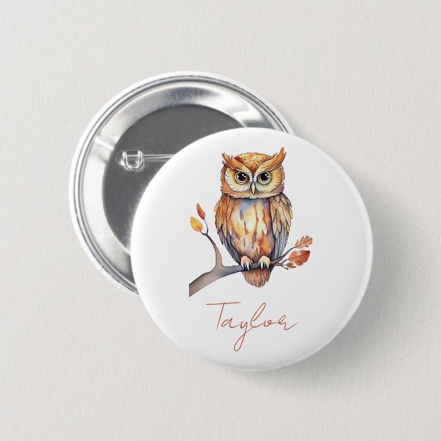 Personalized Owl 2 Inch Round Button (Front & Back)