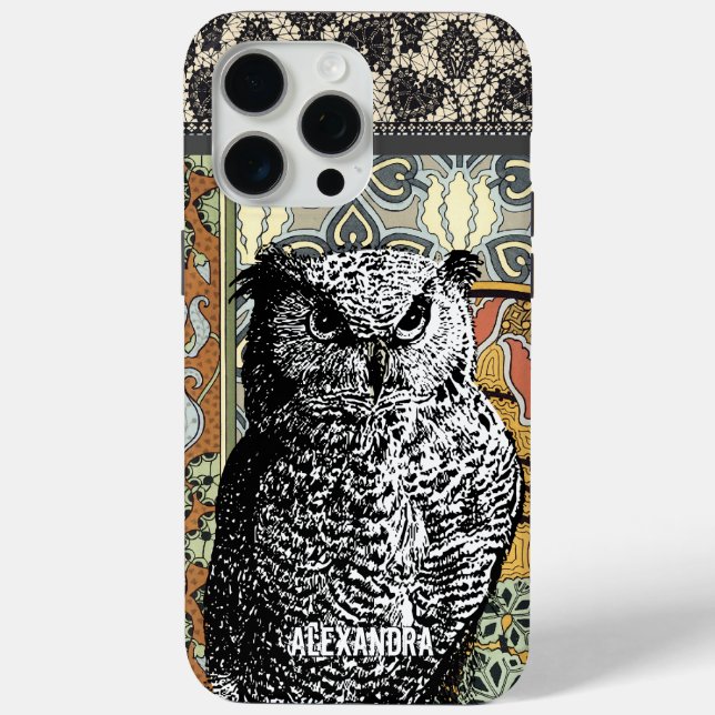 Personalized Owl Art Nouveau Floral Case-Mate iPhone Case (Back)