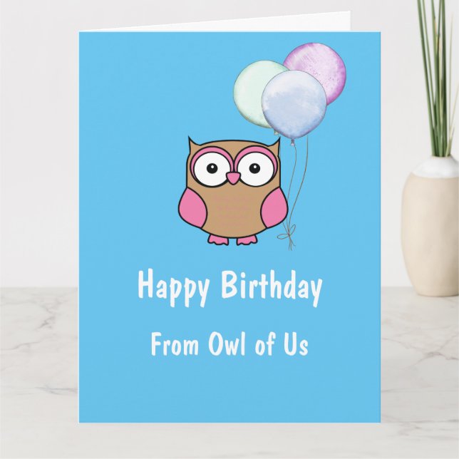 Personalized Owl Birthday Card from Group (Front)