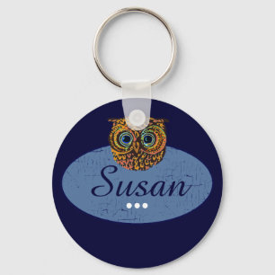 personalized owl blue keychain