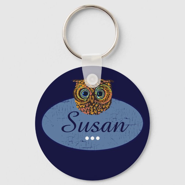 personalized owl blue keychain (Front)