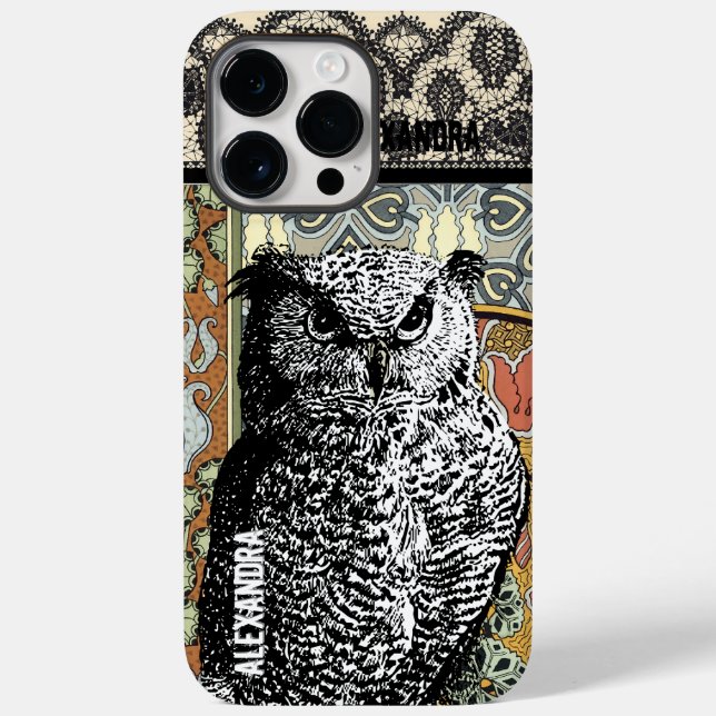Personalized Owl Floral Warm Earth Tones Damask Case-Mate iPhone Case (Back)