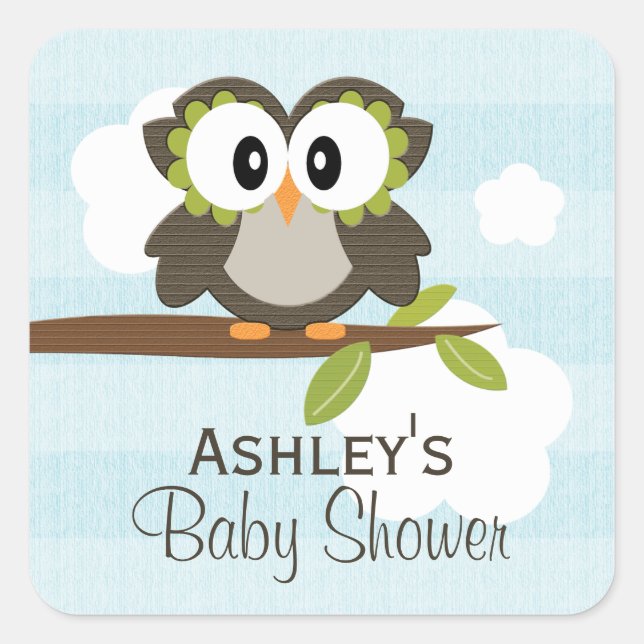 Personalized Owl Party Favour Stickers Blue (Front)