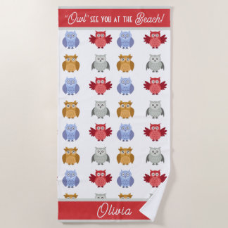Personalized Owl See You at the Beach Name Towel