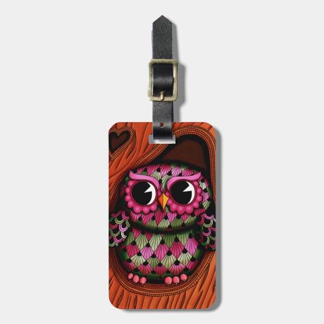 Personalized Owl Tree Luggage Tag (Front Vertical)