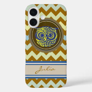 personalized owl with chevron iPhone 16 case