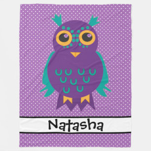 Personalized Owl with polka Dots Fleece Blanket
