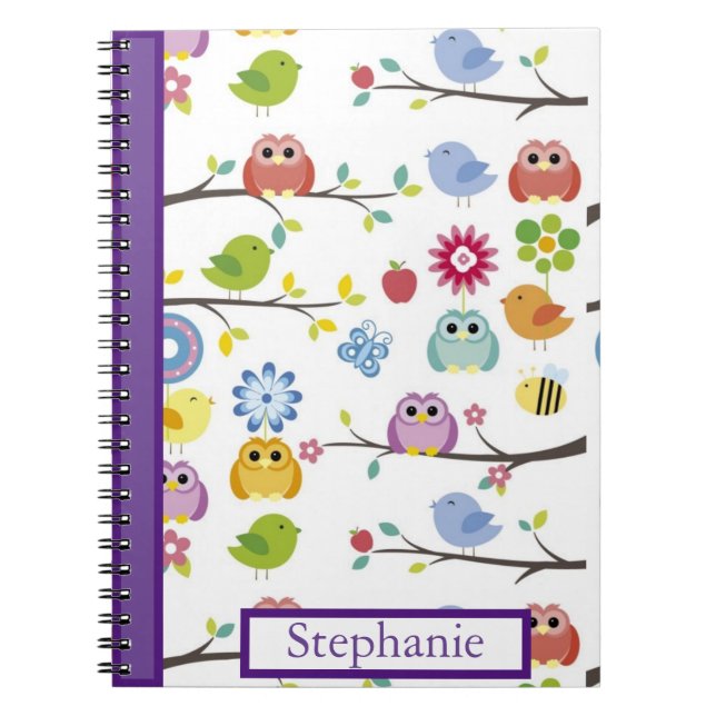Personalized Owls Cute Simple Modern Name Notebook (Front)