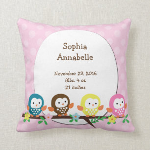 Personalized Owls on Branch Polka Dot Pillow