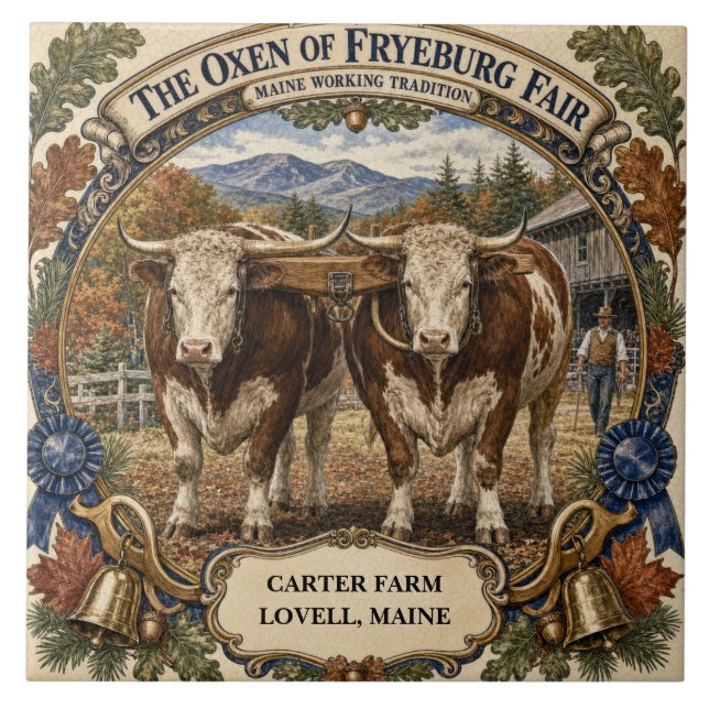 Personalized Oxen of Fryeburg Fair Maine Tile (Front)
