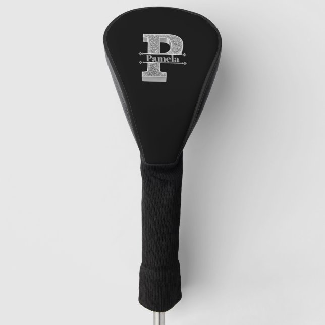 Personalized P Initial Silver Monogram Your Name   Golf Head Cover (Front)