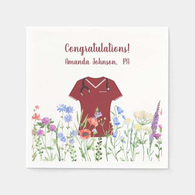 Personalized PA Physician Assistant Blue Scrubs Napkin (Front)