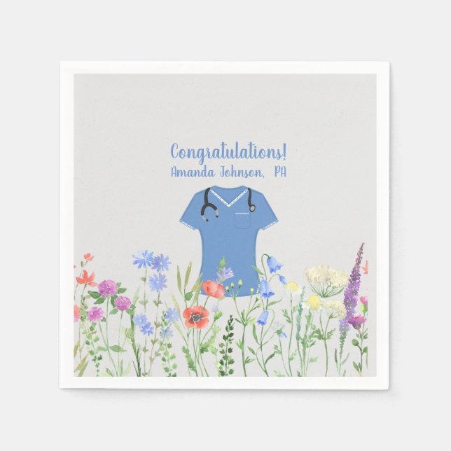 Personalized PA Physician Assistant Blue Scrubs Napkin (Front)