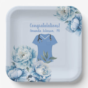 Personalized PA Physician Assistant Blue Scrubs Paper Plate
