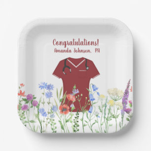 Personalized PA Physician Assistant Blue Scrubs Paper Plate