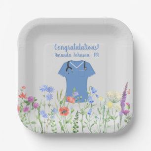 Personalized PA Physician Assistant Blue Scrubs Paper Plate