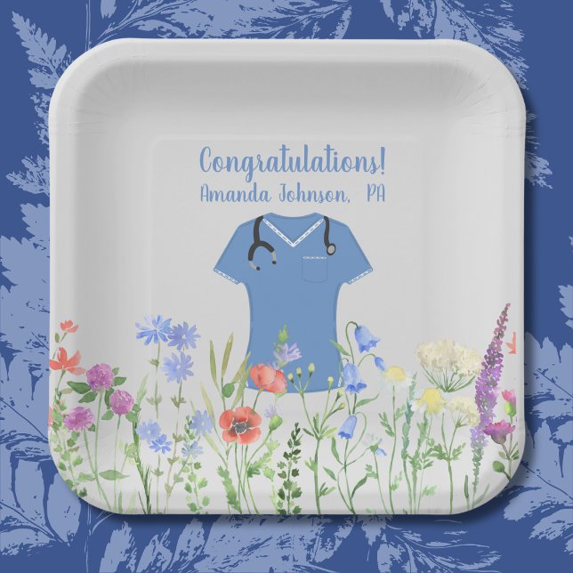 Personalized PA Physician Assistant Blue Scrubs Paper Plate (Creator Uploaded)
