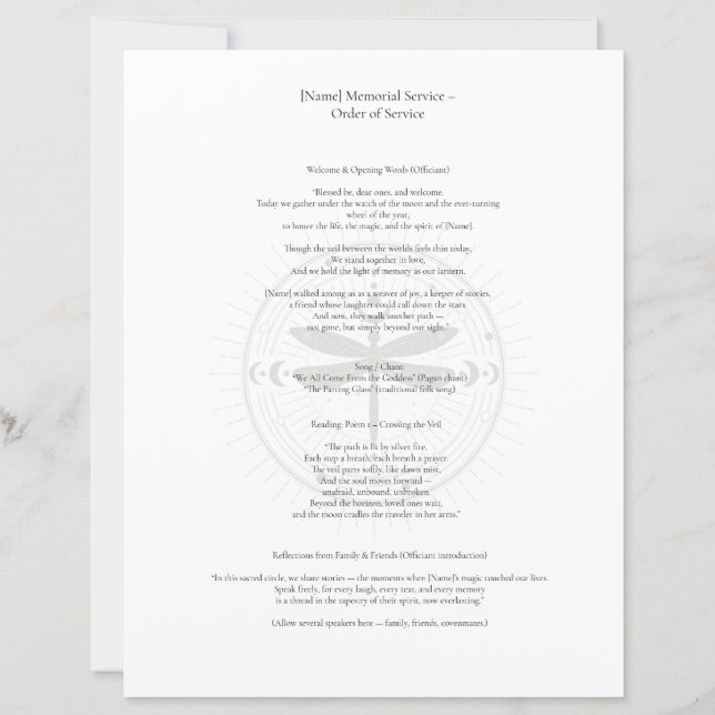 Personalized Pagan Officiant Eulogy  (Front)