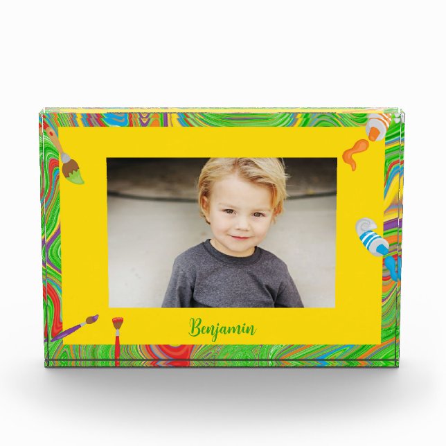 Personalized Paint Brush Theme Colourful Photo Block (Front)
