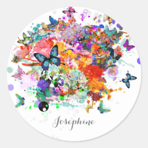 Personalized Paint splash Butterflies Pop Art Classic Round Sticker