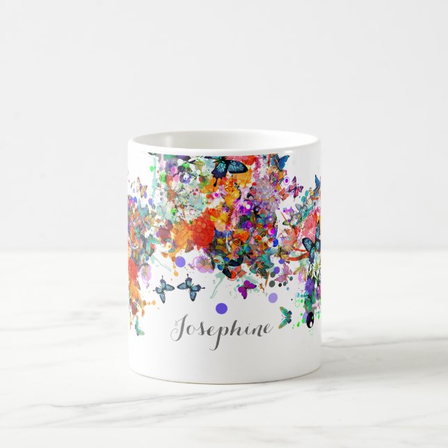 Personalized Paint splash Butterflies Pop Art Coffee Mug (Center)