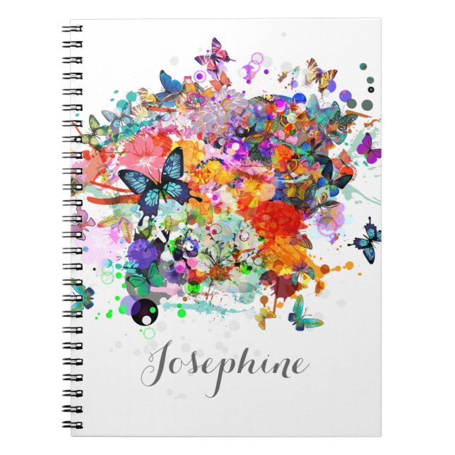 Personalized Paint splash Butterflies Pop Art Notebook (Front)